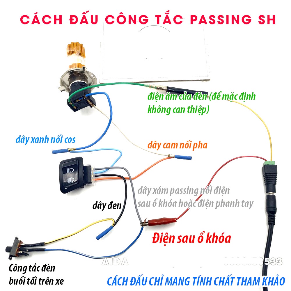 Công tắc đèn cót pha passing SH AB Lead Vision Winer kèm jack 4 chân