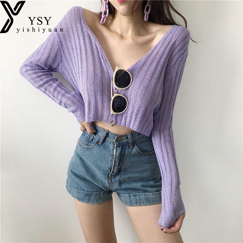 Áo len croptop dài tay cổ chữ V Ulzzang nữ - ảnh thật | BigBuy360 - bigbuy360.vn