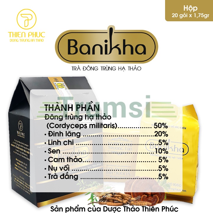 Trà Túi Lọc Đông Trùng Hạ Thảo Banikha Thiên Phúc Bổ Thận Tráng Dương Bồi Bổ Sức Khỏe Chống Lão Hóa Tăng Sức Đề Kháng