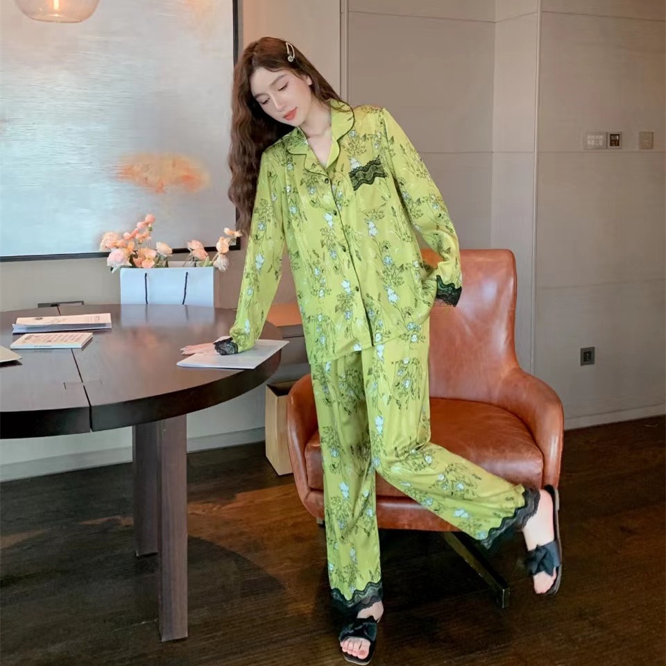 Bộ Đồ Ngủ Dài Tay Bằng Lụa Thời Trang Dành Cho Nữ