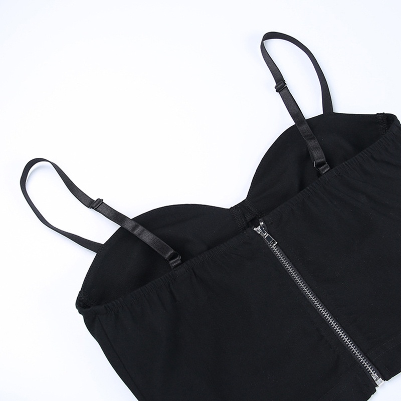 Áo Croptop Sát Nách Khóa Kéo Sau Lưng Phong Cách Gothic Punk Cá Tính Dành Cho Nữ