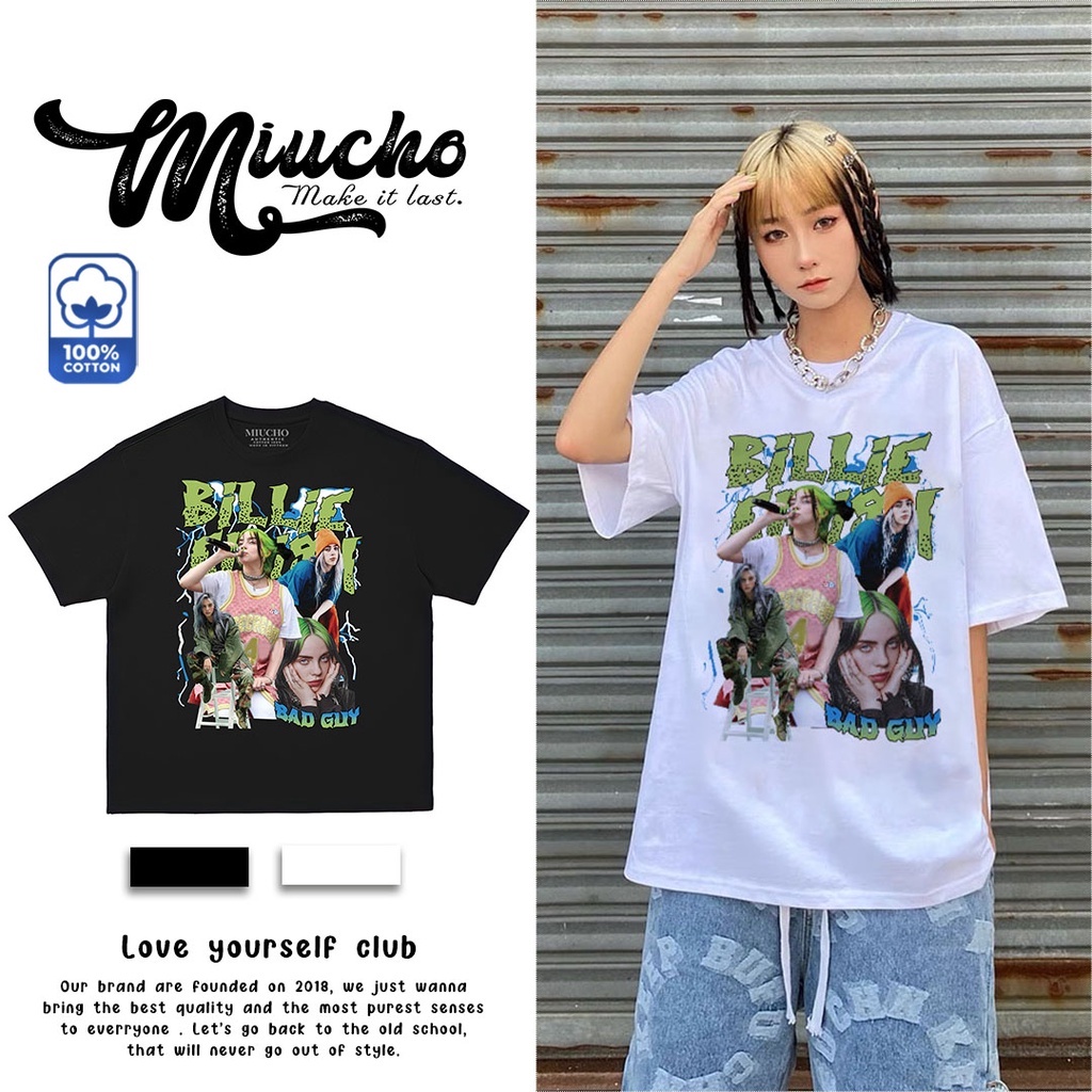 [QUÀ TẶNG STICKER] Áo thun Billie Eilish form rộng tay lỡ, áo phông Billie Eilish form rộng  vải cotton in hoạt tiết