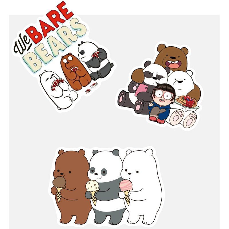 Bộ 105 Miếng Dán Hình Gấu We Bare Bears Dễ Thương Chống Nước Dùng Trang Trí Laptop/Va Li