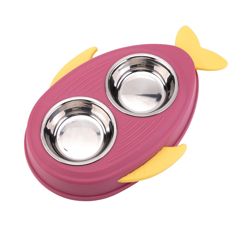 Bát ăn đôi inox hình con cá cho chó mèo, chén ăn, bát ăn,đẹp, chống lật đổ cho thú cưng, Kitty Pet Shop BMT