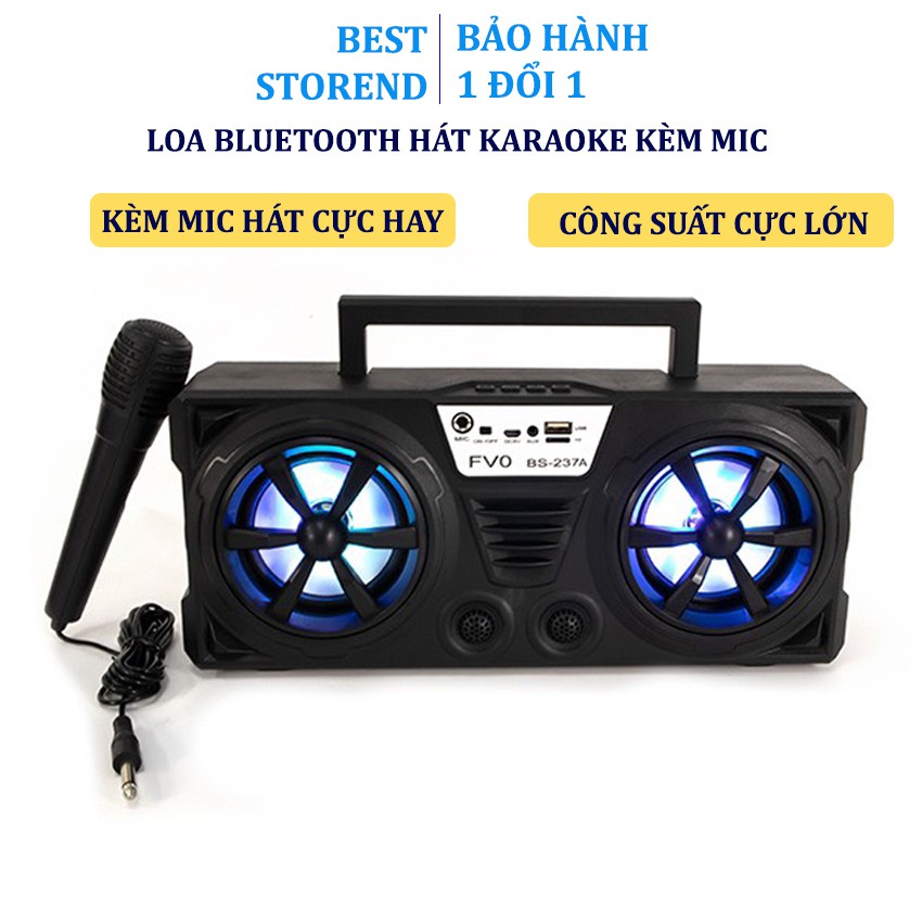 Loa bluetooth karaoke siêu trầm BS 237 kèm micro hát công suất lớn