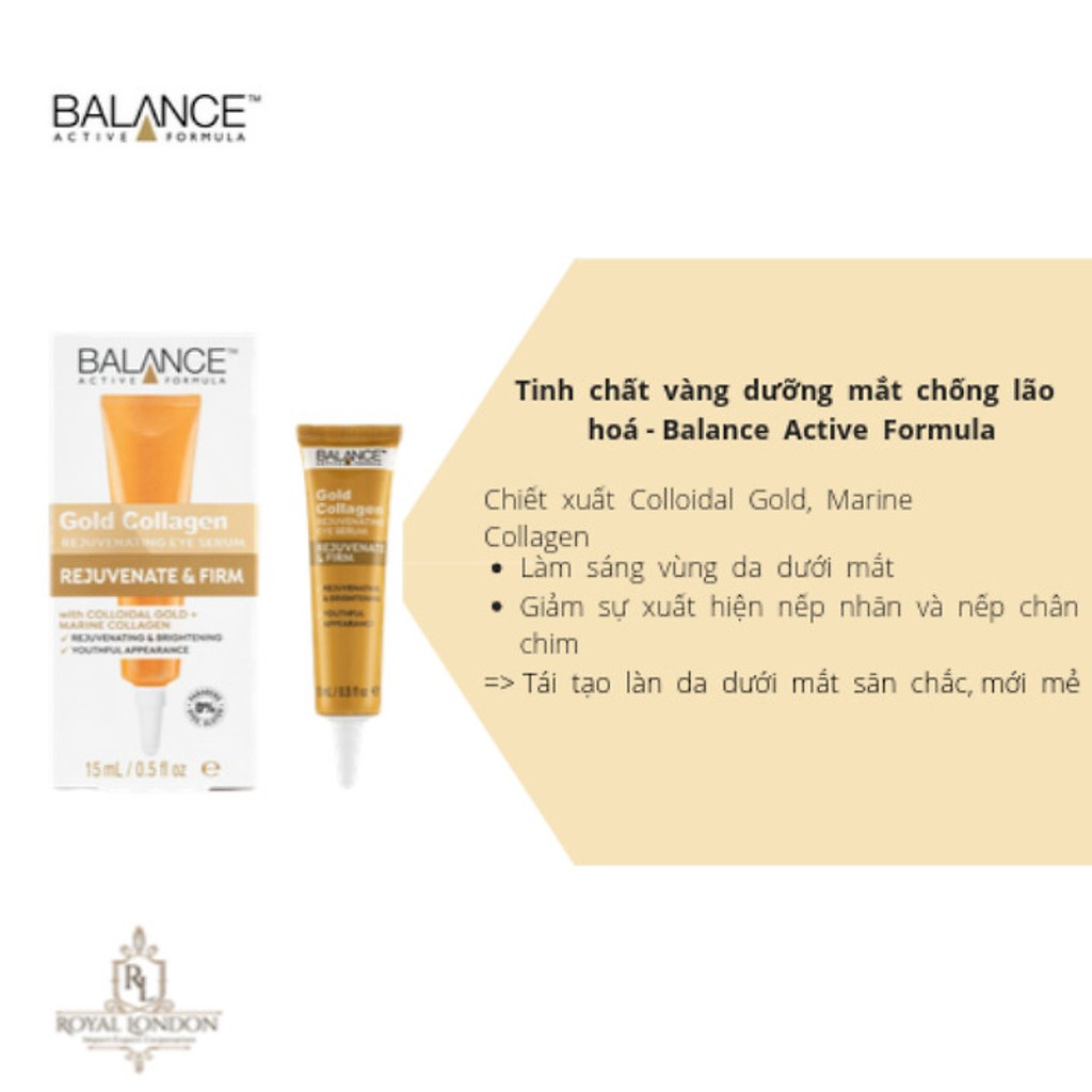 Kem mắt dưỡng mắt, giảm nếp nhăn BALANCE active formula GOLD COLLAGEN serum 15ml