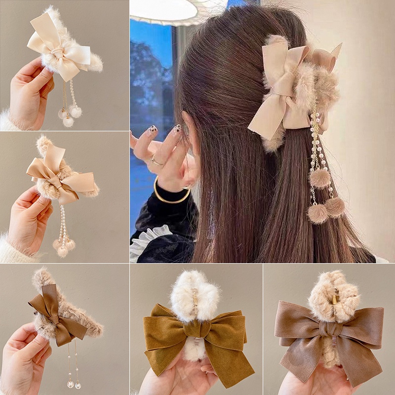 Kẹp Tóc Nơ Phối Tua Rua Phong Cách Hàn Quốc Cổ Điển Thời Trang