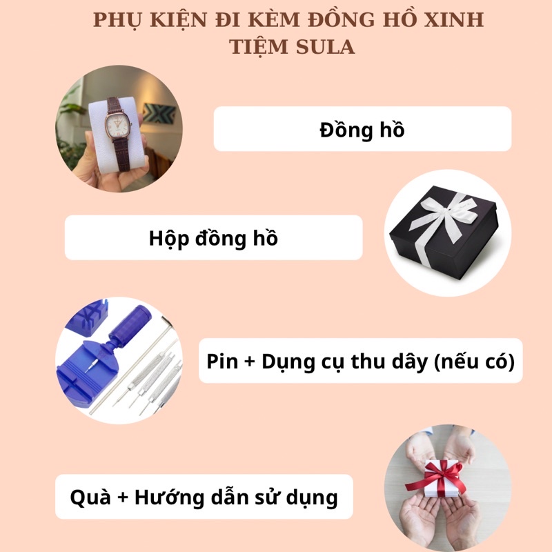 Đồng hồ nữ mặt vuông nhỏ rẻ đẹp dây da có chống nước 3ATM - SULAQUA