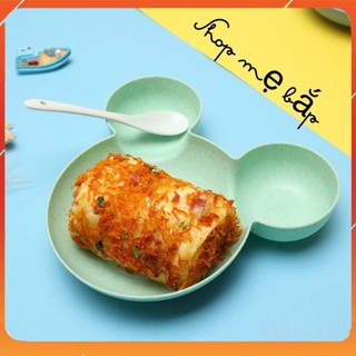 Bát ăn dặm lúa mạch 3 ngăn cho bé, bát ăn cháo cơm, dụng cụ ăn dặm xinh