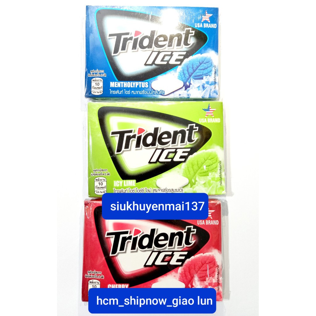 Kẹo gum Trident Ice hương bạc hà cherry chanh vỉ 11.2g