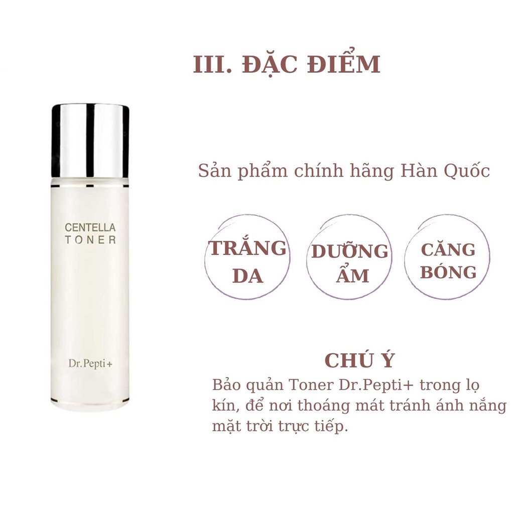 Nước Hoa Hồng Dr. Pepti+ Centella Toner, trắng da, se khít lỗ chân lông, tẩy tế bào chết - Sản phẩm chính hãng Hàn Quốc