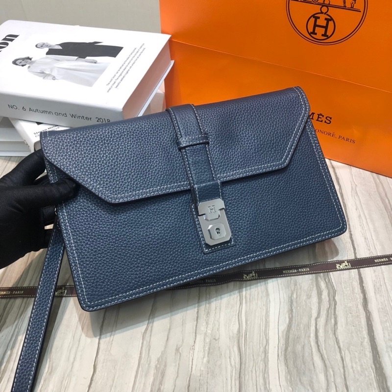 Ví cầm tay cho nam bản đóng nắp khoá dáng cặp có nhiều ngăn thương hiệu thời trang cao cấp Hermes HM chất liệu da thật