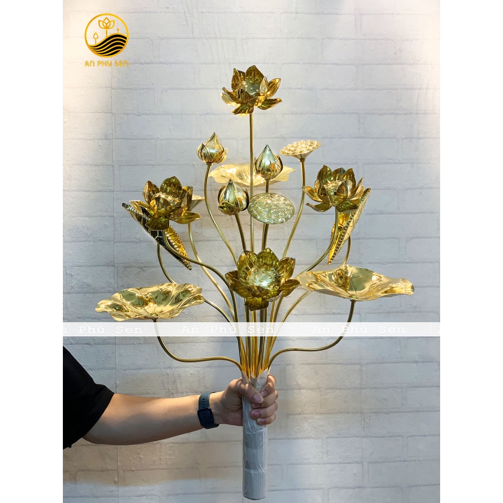 BÓ HOA SEN ĐỒNG TRANG TRÍ BAN THỜ CHẤT LIỆU ĐỒNG THẬT DÀY DẶN