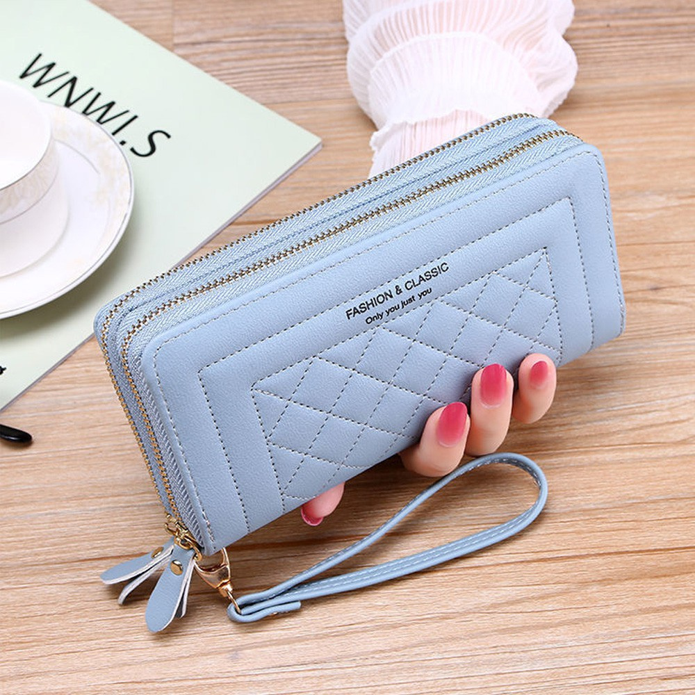 🎉ONLY🎉 Fashion Card Holder Classic Phone Checkbook Organizer Woman Wallet Lady Women Double Zip PU Leather Multi-slot Zip Purse/Multicolor