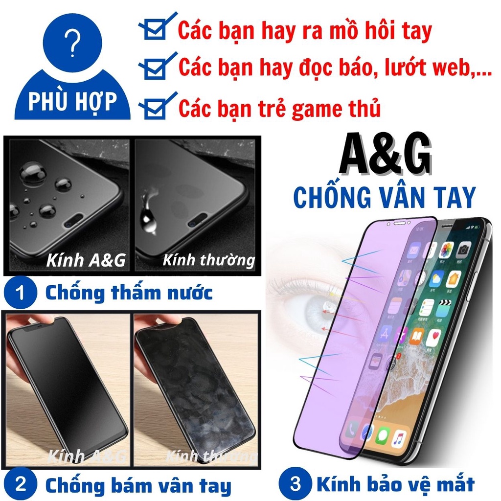 Kính Cường Lực Chống vân tay Oppo A5 A9 A15A A15s A16A A16k A31 F11 A53 A54 A55 A57 A76 A77S A78 A98 Reno 8 z 7 6 5 3 AG