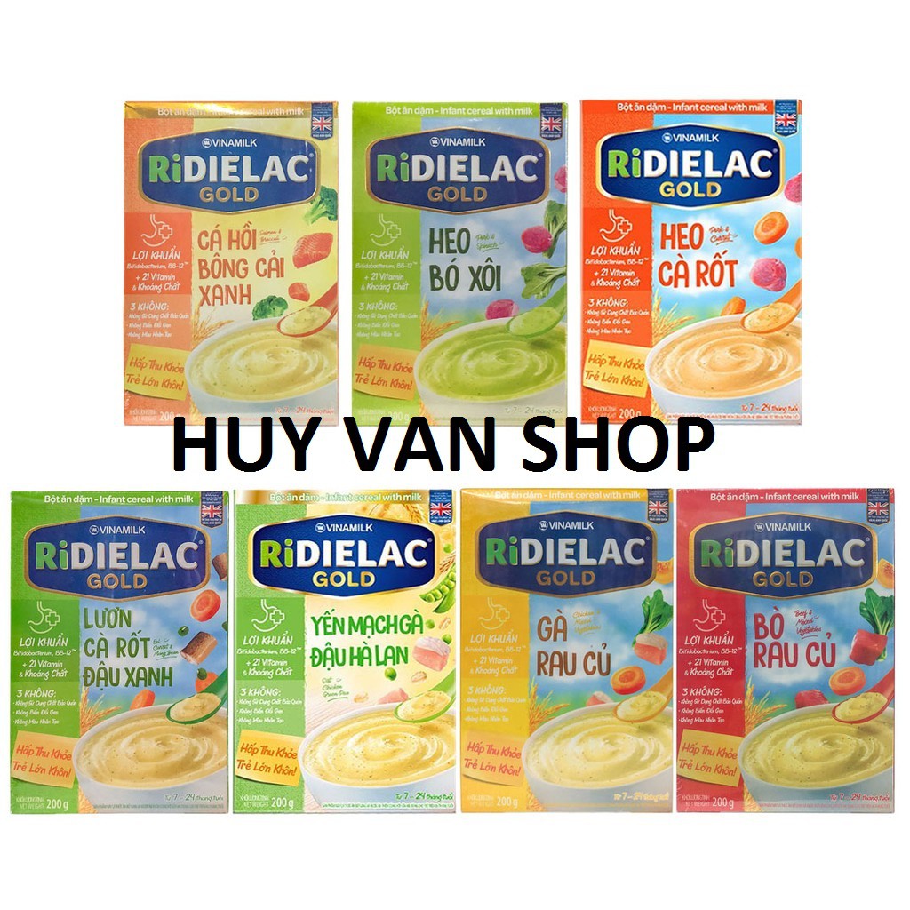 Bột ăn dặm RIDIELAC GOLD hộp giấy 200g đủ vị