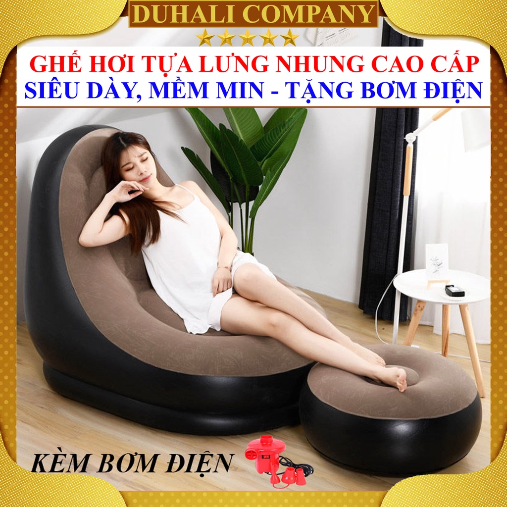 Ghế Hơi - Ghế Tình Yêu Bơm Hơi - Tựa Lưng, Lười, Êm Ái, Lót Nhung Mềm Mịn Cao Cấp, Lâu Thoát Khí, Tặng Bơm Điện - DUHALI