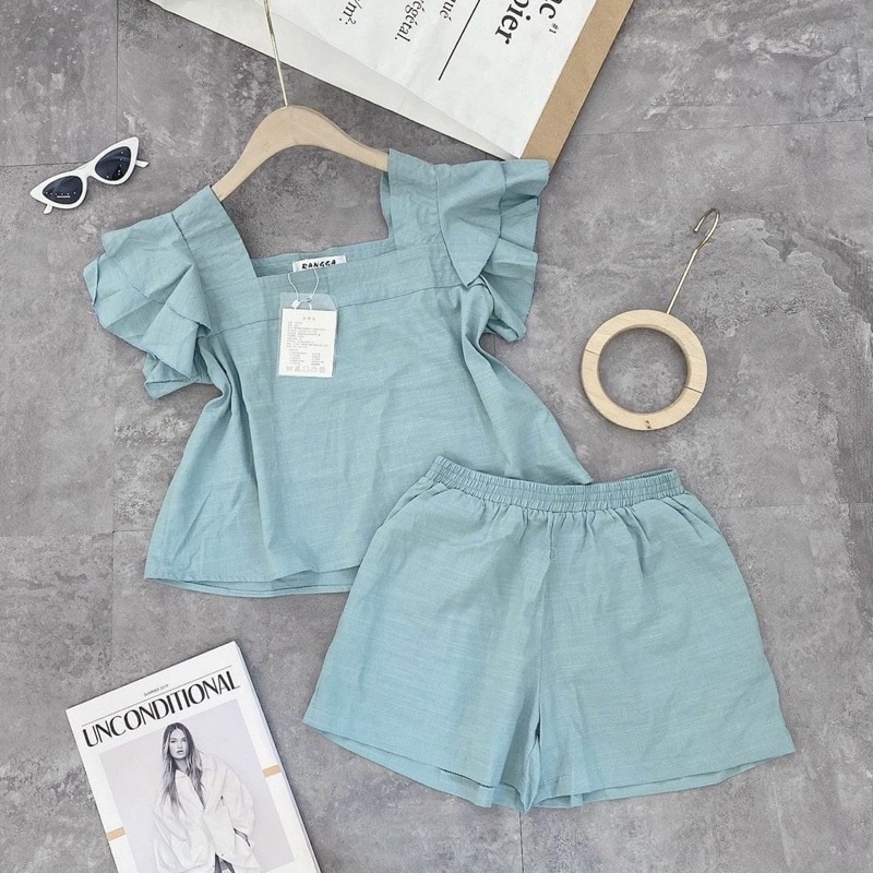 Bộ đũi ngắn cổ vuông mát nhẹ siêu đẹp B11 - mẫu mới 2022 mã b11