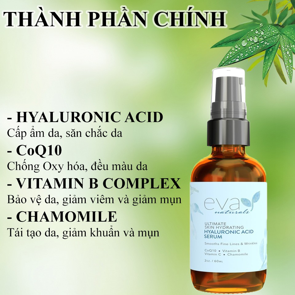 Serum Siêu Cấp Ẩm, Chống Lão Hóa, Mờ Vết Nhăn Eva Naturals Hyaluronic Acid (HA) Serum 60ml | BigBuy360 - bigbuy360.vn