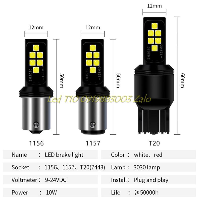 Đèn hậu xe máy ô tô Led 1157, 1156 T20 vỏ nhôm đen 12smd 3030 siêu sáng