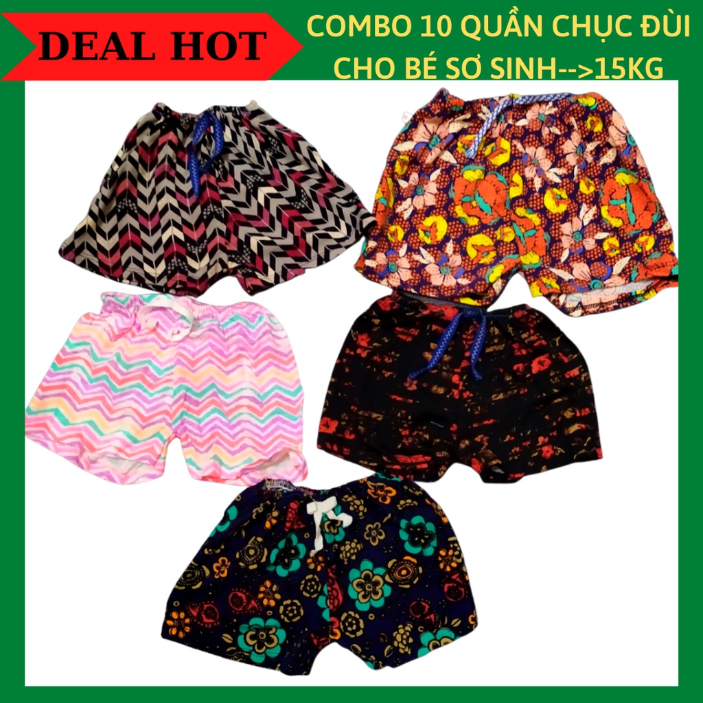Sét 10 quần đùi chục chất cotton cho bé gái sơ sinh đến 15kg