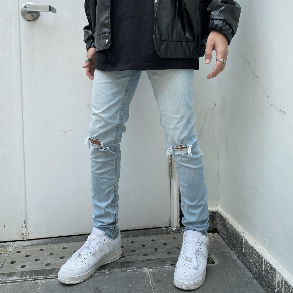 [Bao đổi trả] Quần jean nam streetwear màu sáng có zip