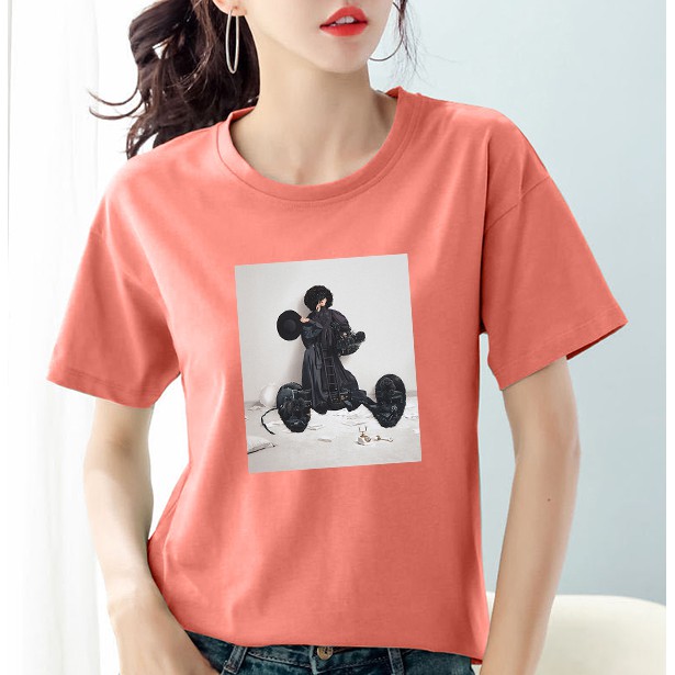 100% cotton women clothes /clothing t-shirt women round neck short sleeve print blouse tops