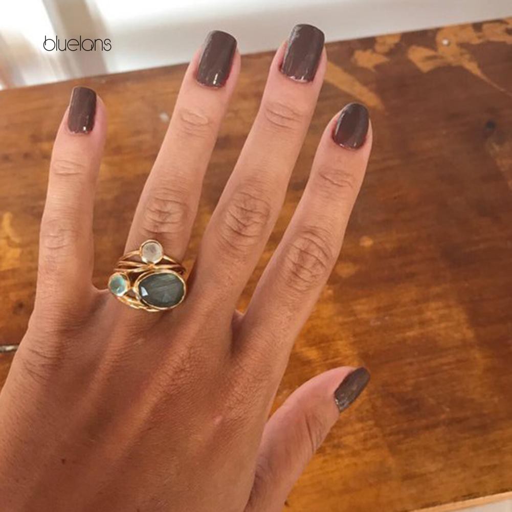 Nhẫn Đính Đá Mặt Trăng Nhân Tạo Thời Trang Cho Nữ