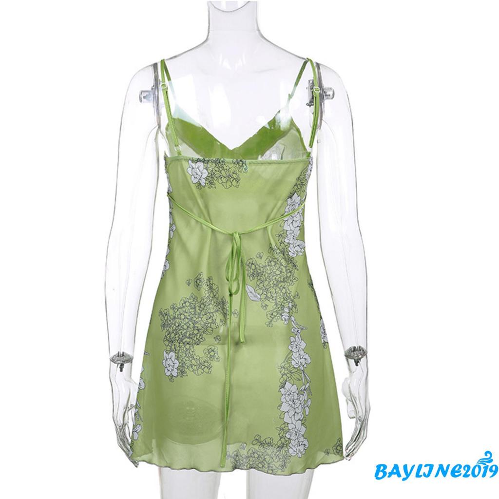 Đầm không tay cổ chữ V in hoa thời trang