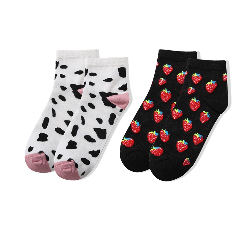 Vớ Cổ Ngắn In Họa Tiết Trái Cây Hoạt Hình Nhiều Màu Thoải Mái Cho Nữ