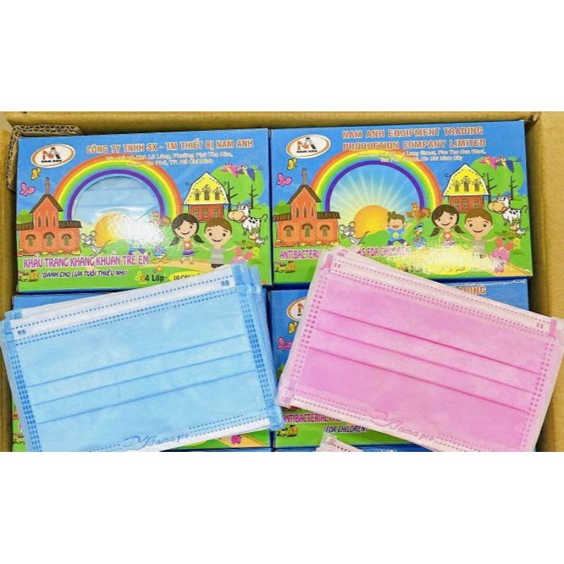 Hộp 10 khẩu trang y tế trẻ em Famapro - Nam Anh - Việt Nam - Không hoa văn