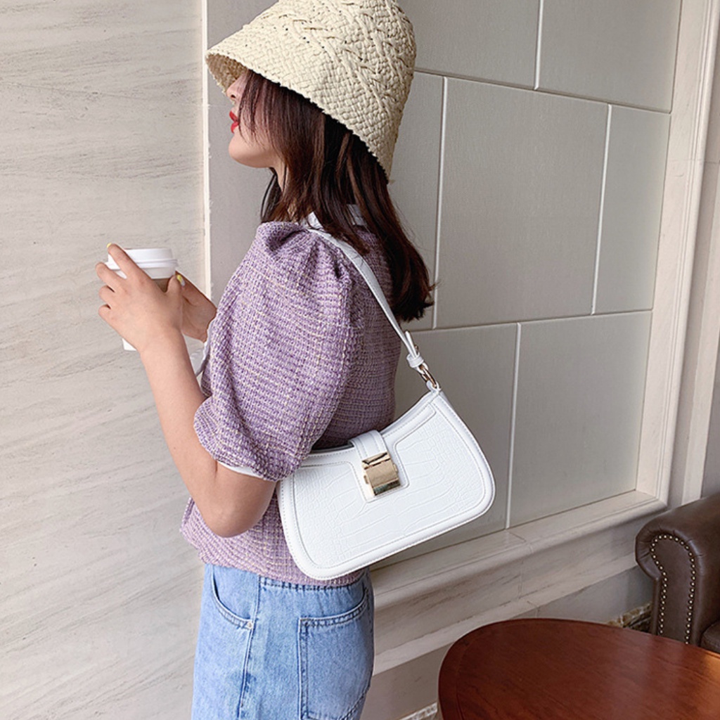 Túi xách nữ kẹp nách đeo vai đẹp , Túi kẹp nách nữ đẹp vân da cá sấu sang trọng nữ tính QCB579