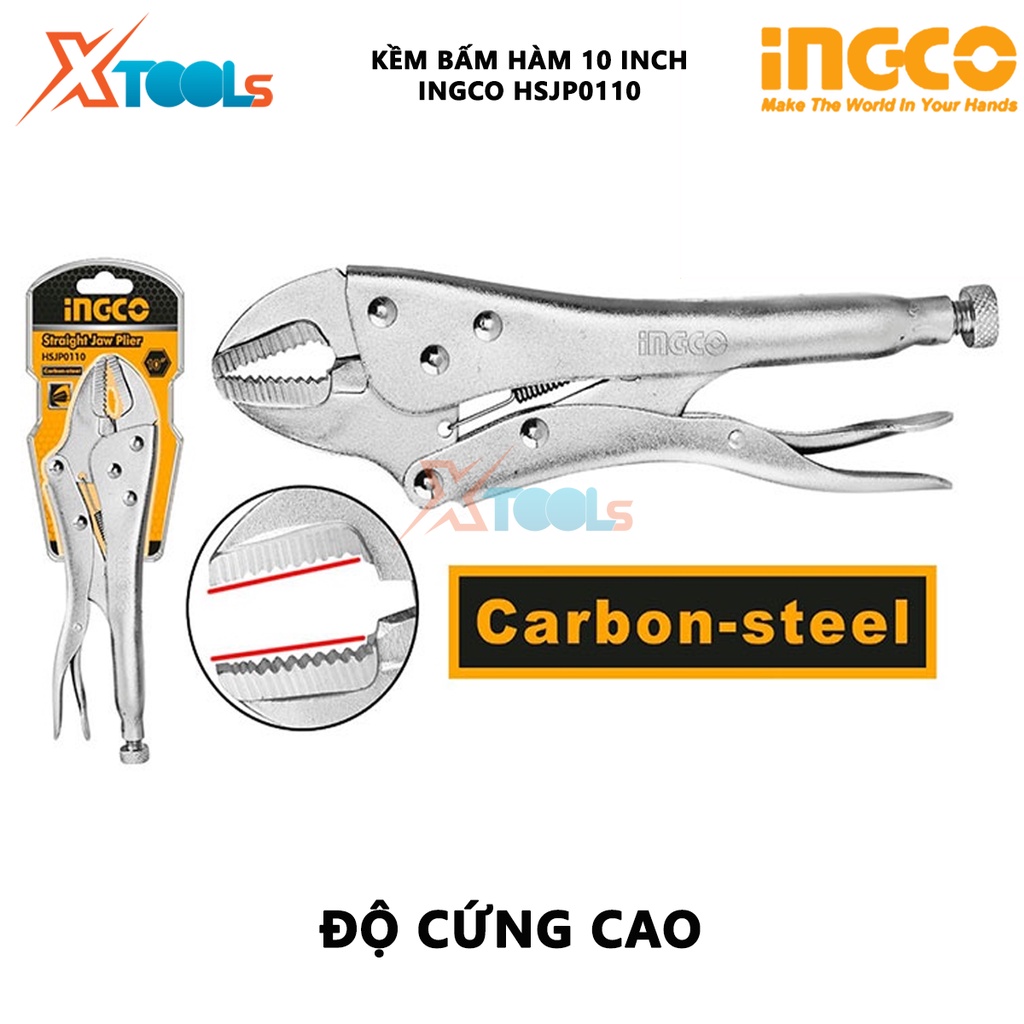 Kìm bấm hàm INGCO HSJP0110 | kiềm chết size 10inch dùng chất liệu thép Cr-V, mạ Niken 30/T, kìm được sử dụng để cắt, kẹp