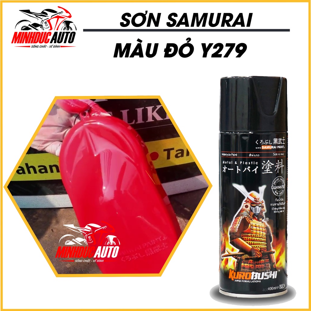 Sơn Samurai màu đỏ Y279 - chai sơn xịt chuyên dụng dành cho sơn xe máy