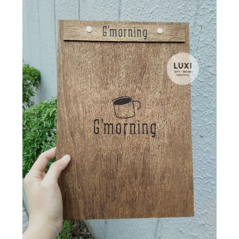 (FREE KHẮC LOGO) COMBO 3 bảng gỗ kẹp MENU (2 kích thước A5/A4) - Xưởng LUXI decor