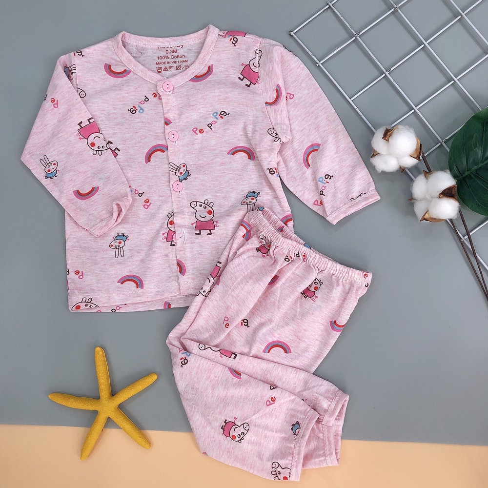 Đồ Bộ Dài Tay Nút Giữa NOUBABY - COTTON LOANG Mềm Mát - Họa Tiết Đáng Yêu - Đồ Mặc Ngủ Cho Bé Trai Bé Gái Sơ Sinh 3-14kg