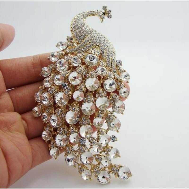 Ghim Cài Áo Hình Chim Công Đính Đá Thanh Lịch