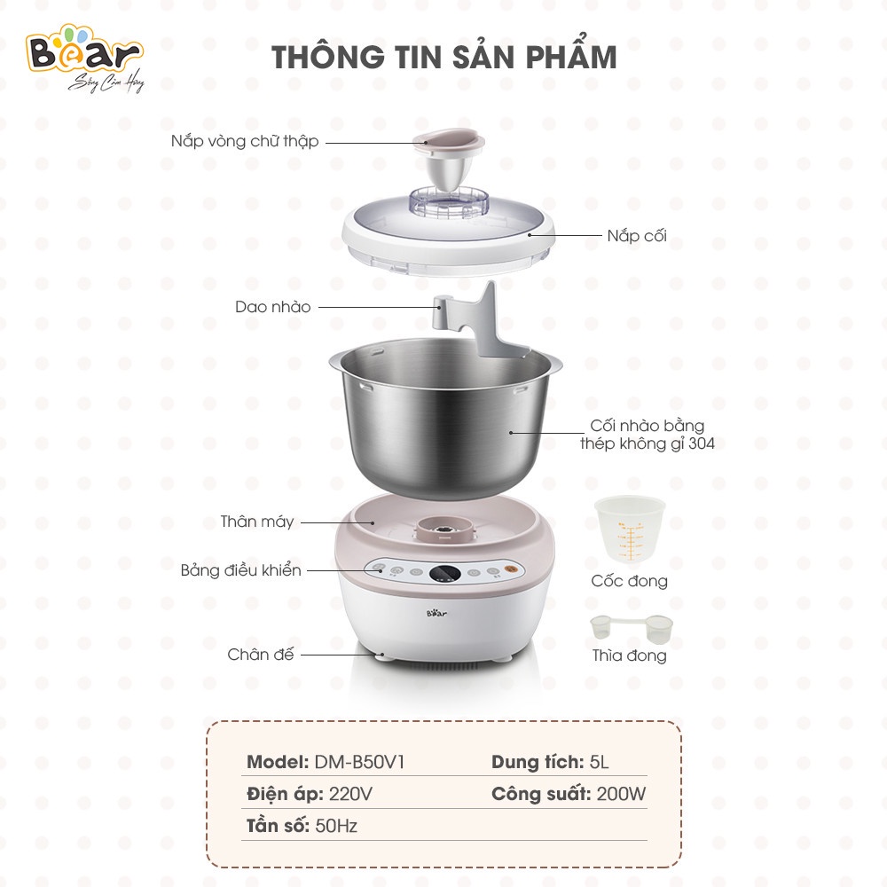 Máy trộn bột Bear 5 lít DM-B50V1 - Bảo Hành Chính Hãng