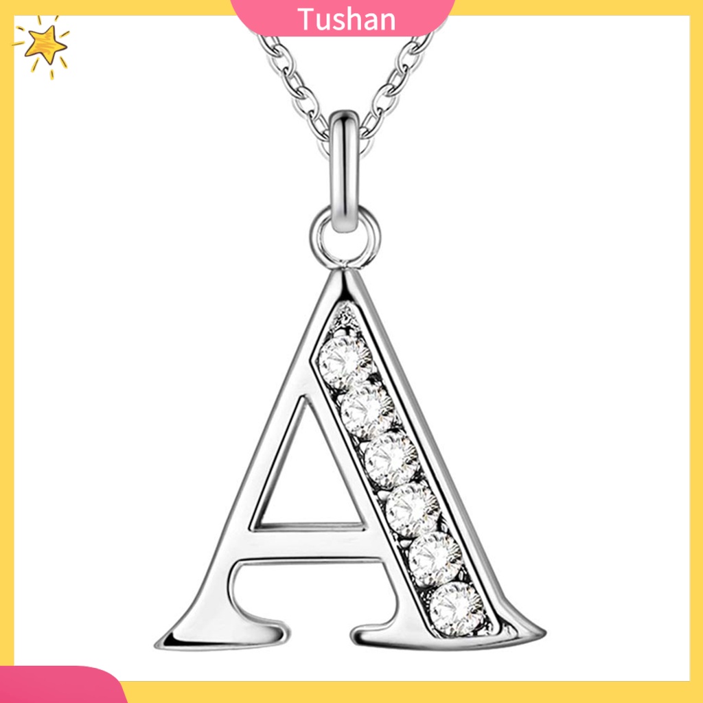 TUSH_Simple Shiny Zircon 26 English Letters Pendant Women Men Thin Necklaces Jewelry