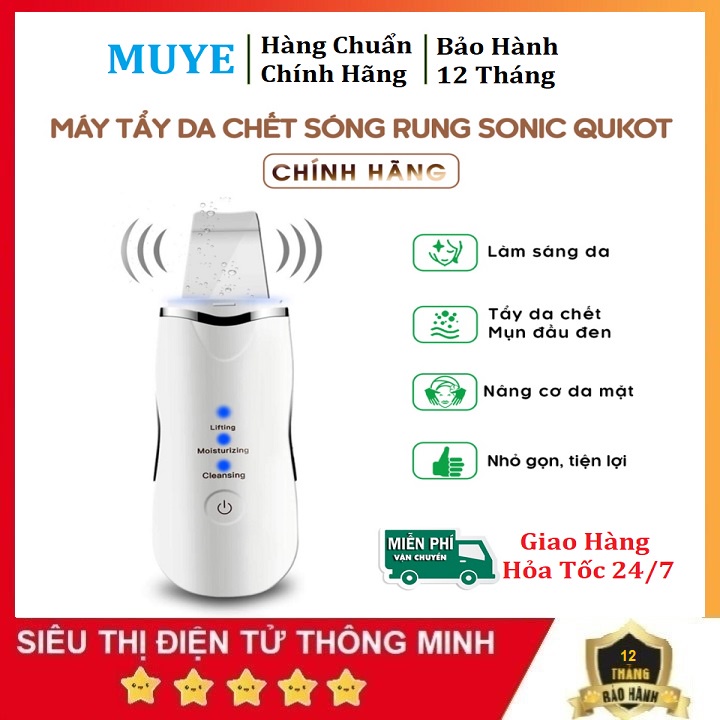 Dụng Cụ Dùng Sóng Siêu Âm, Tẩy Tế Bào Chết Và Mụn Đầu Đen - Thải Độc Than Chì - MUYE Chính Hãng Bảo Hành 12 Tháng