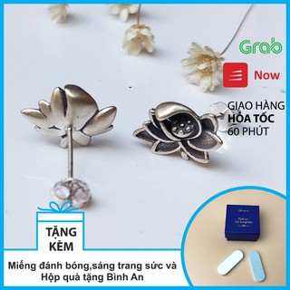 Bông tai phong cách Phật Giáo hình Hoa sen- Khuyên tai Bạc cao cấp phong thủy,may mắn bình an - Hiên Nhà
