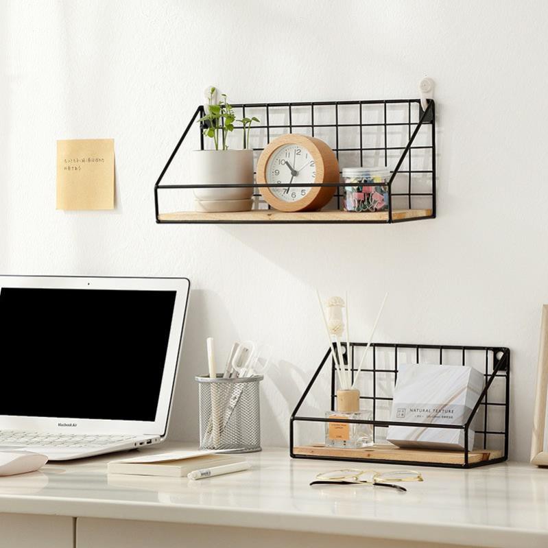 Kệ Sắt Đáy Gỗ ,Kệ Trang Trí Nhà Cửa ,Decor Phòng, Giá Để Đồ Treo Tường  Đa Năng Tặng Kèm Đinh 4 Chân+Miếng Dán Tường K20