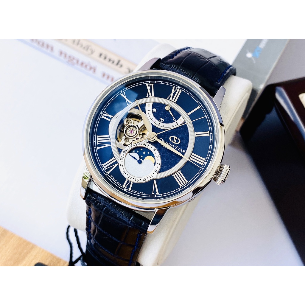 Đồng hồ nam chính hãng Orient Star Moon phase Blue RE-AM0002L00B - Máy cơ tự động - Kính Sapphire