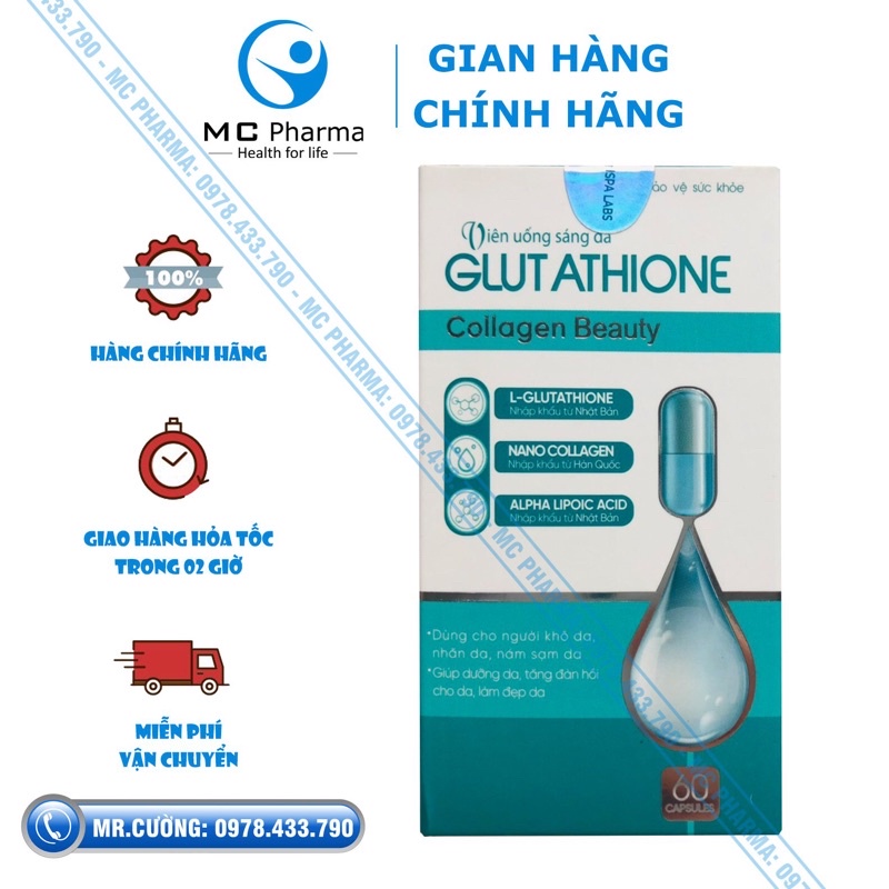 {Chính Hãng} Viên uống sáng da Glutathione (60 viên) (Giúp dưỡng da, làm đẹp da,...)