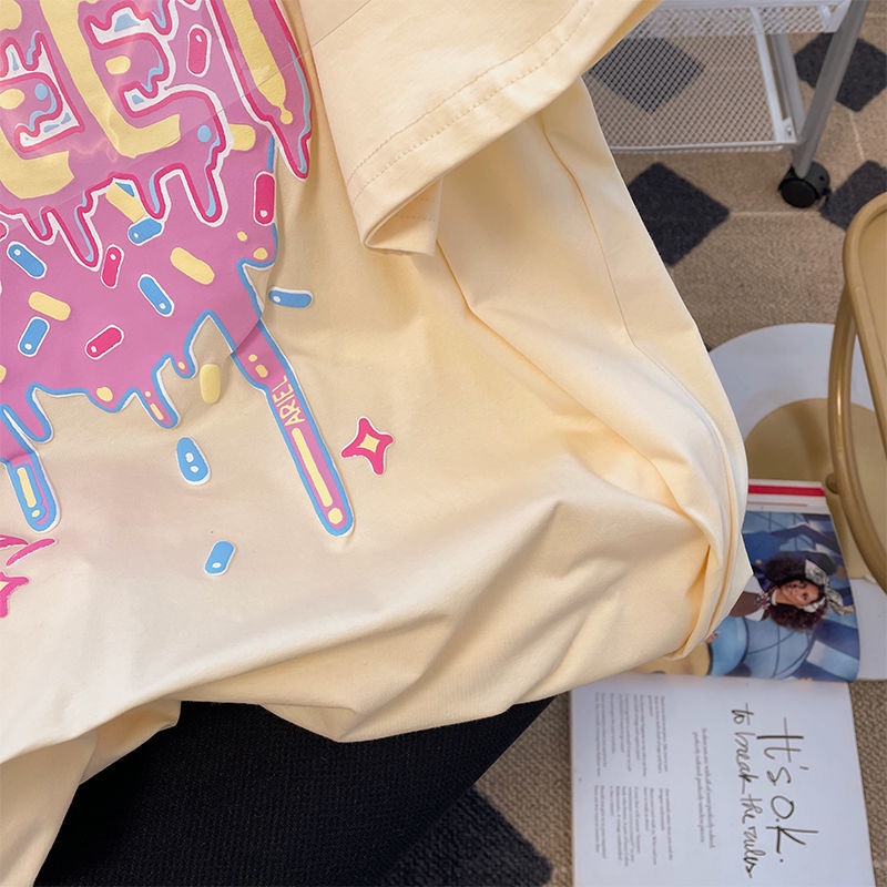 Áo Thun Nữ Ngắn Tay In Hình Hoạt Hình Phong Cách Hàn Quốc