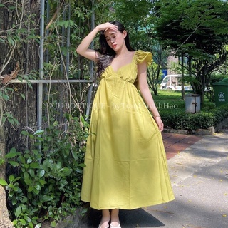 Váy maxi xanh cốm nơ lưng bản to