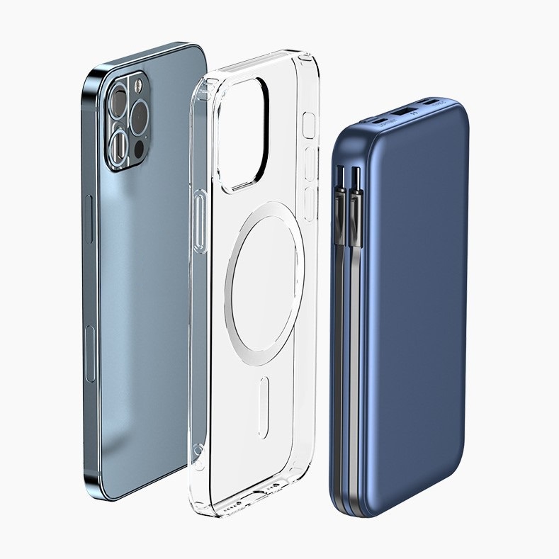 Sạc dự phòng không dây hít từ tính 10000mAh, kèm dây cáp sạc gắn liền, màn led báo pin cao cấp