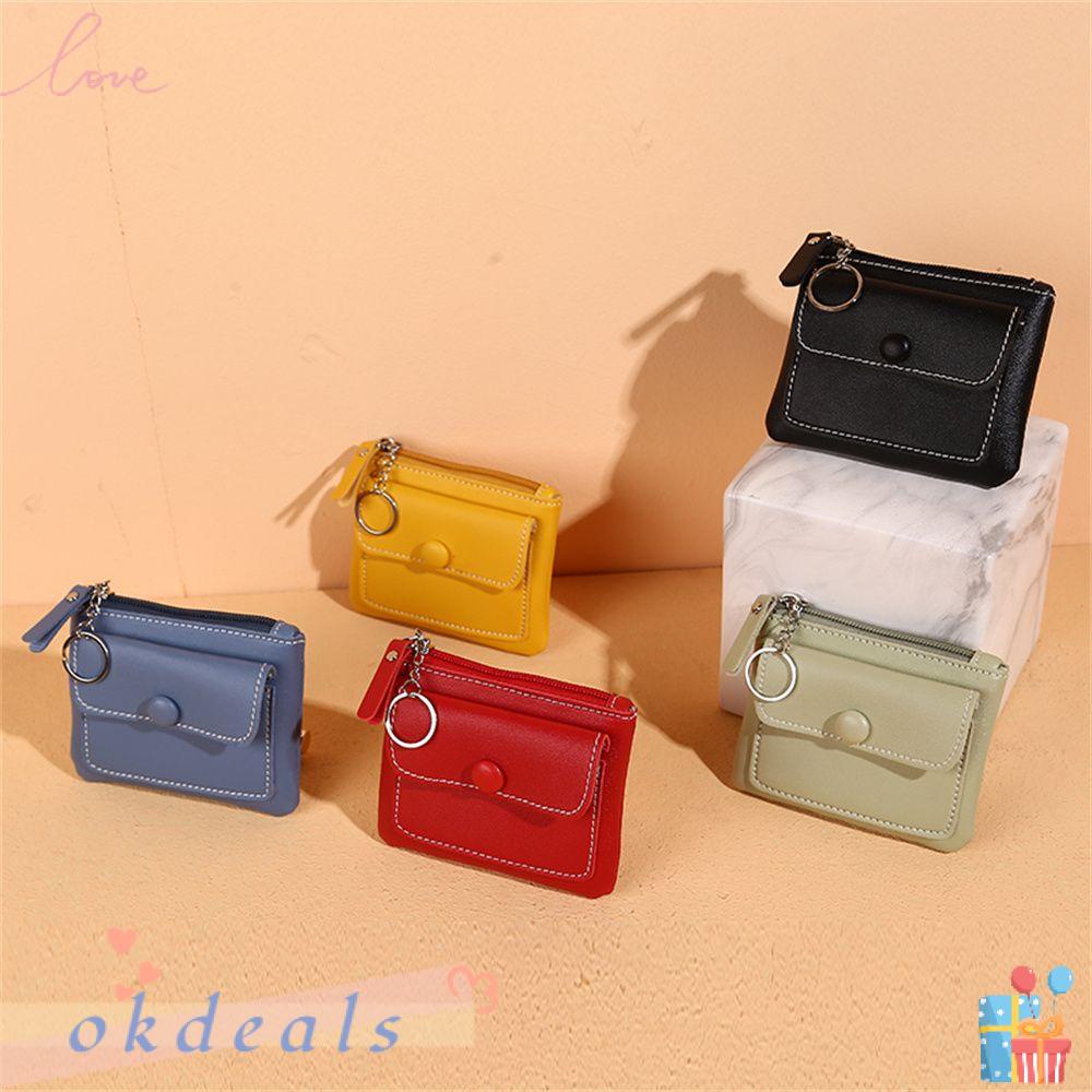 ღOKDEALSღ Zipper Coin Purse PU Leather Card Holder Wallet Pouch Women Key Chain Fashion Pocket Short Purses/Multicolor