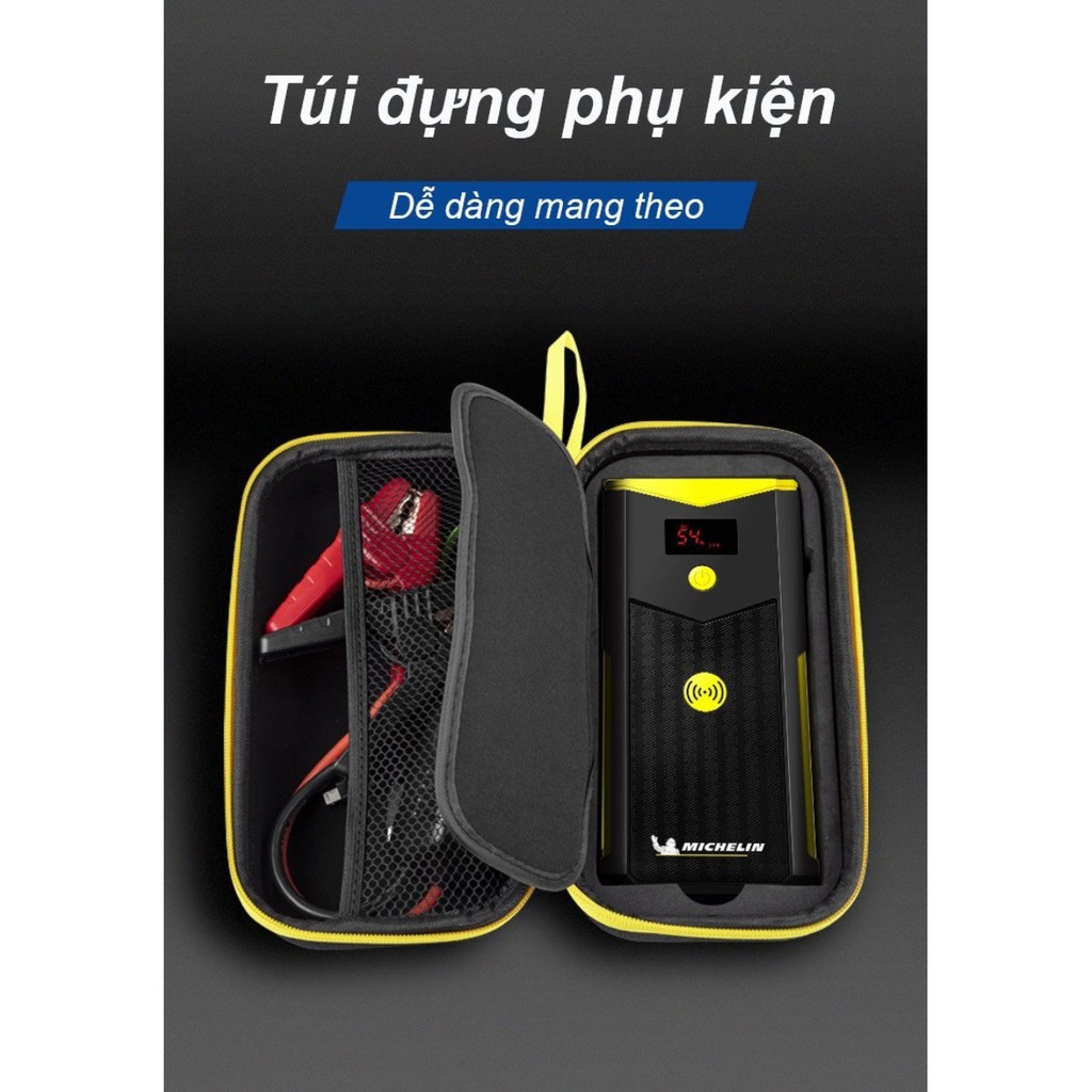 Bộ kích bình ô tô 750A - 1500A chuyên dụng kiêm sạc dự phòng không dây 12000 mAh có đèn pin Michelin 4163ML