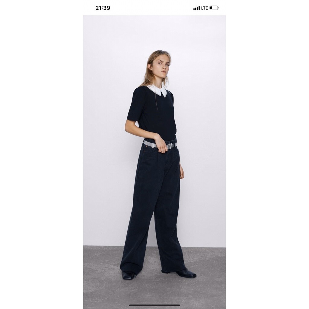 Áo thun Zara đen cổ trắng